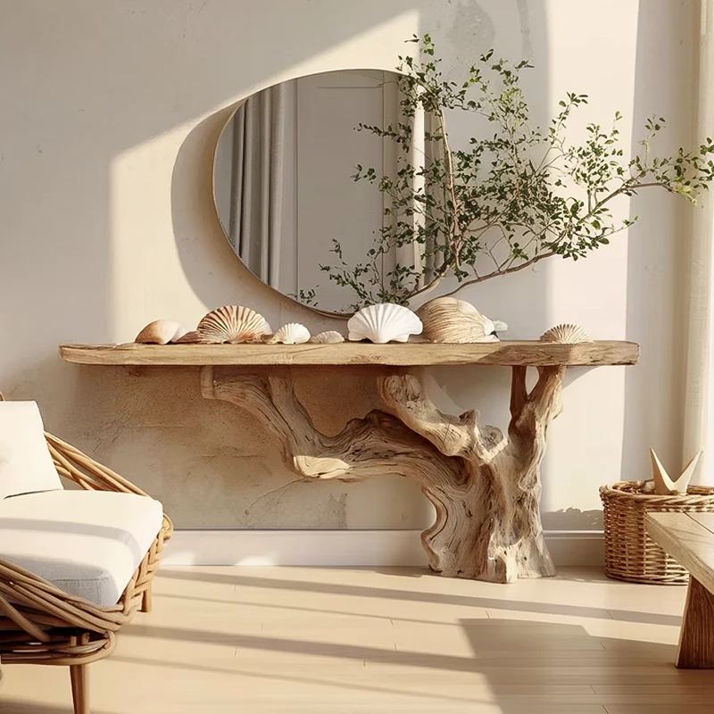 Spry Interior Rustic Solid Wood Console Table, Sculptural Abstract Wood Base, Handcrafted Entryway & Foyer Accent Table, SINLSACS378