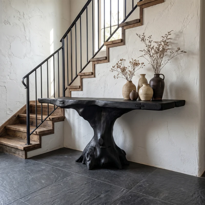 Spry Interior Rustic Solid Wood Console Table, Organic Live Edge Wood Slab, Unique Accent Table for Entryway & Studio, SINLSACS383