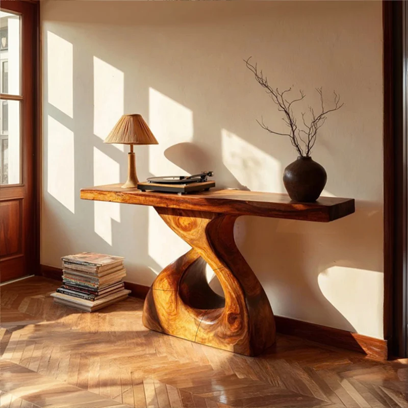 Spry Interior Rustic Console Table, Natural Edge Solid Wood Slab, Handcrafted Tree Root Base Entryway Foyer Table, SINLKICS412