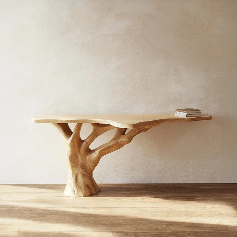 Spry Interior Mid Century Modern Tree Console Table, Sculptural Solid Wood Branch Base, Unique Entryway & Living Room Decor, SINLSACS390