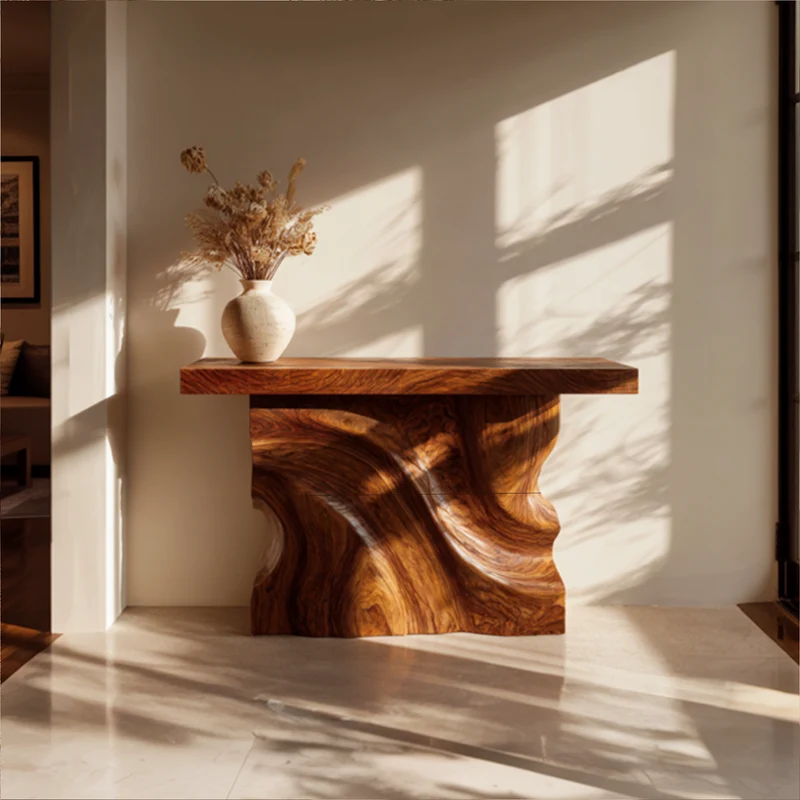 Spry Interior Rustic Solid Wood Console Table, Sculpted Artistic Wave Base, Handcrafted Entryway & Foyer Display Table, SINLKICS405