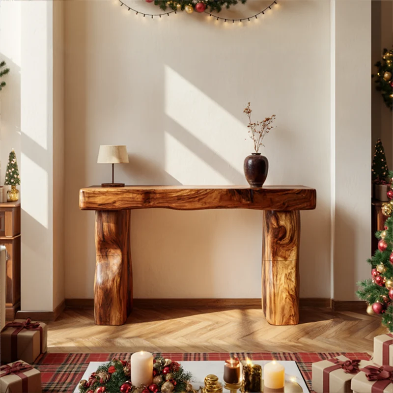 Spry Interior Rustic Solid Wood Console Table with Sculpted Wave Base, Handcrafted Accent Table for Living Room & Entryway, SINLKICS403