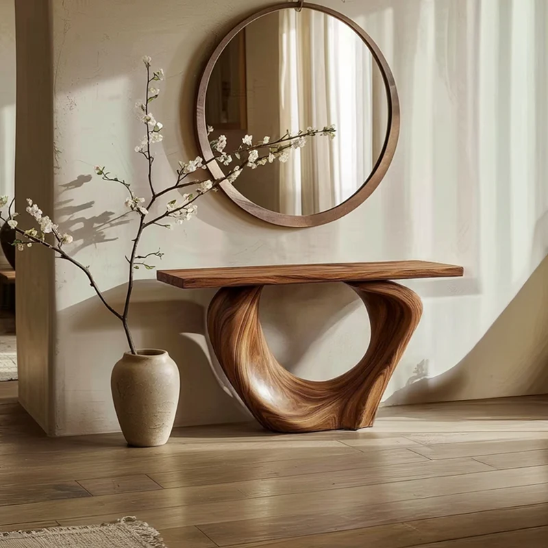 Mid Century Entry Table Curved Wood Slab Foyer SINLSACS395