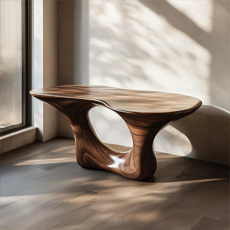 Rustic Console Table Solid Wood Curved Base Living Room SINLKICS317