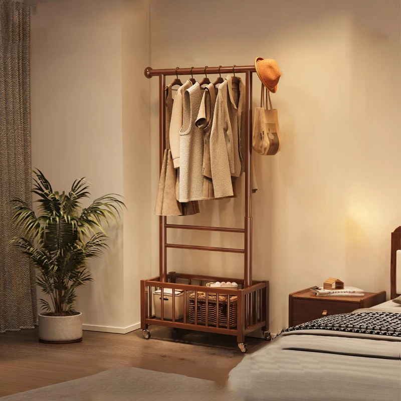Modern Minimalist Pine Wood Rectangular Movable Hall Tree 1-Cabinet For Bedroom & Living Room