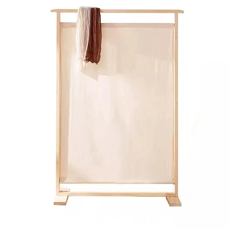 Traditional Chinese Pine Wood Nonwoven Fabric Rectangular Room Divider For Living Room