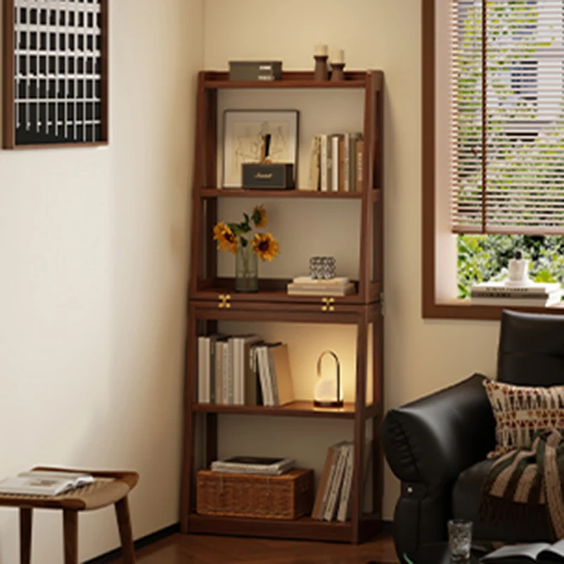 Traditional Vintage Rubberwood Trapezoidal Foldable Display Rack 5-Layer For Living Room