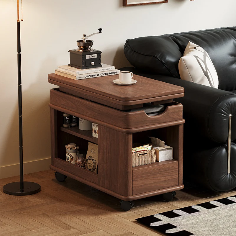 Contemporary Creative Plywood Metal Lift-Top Rolling Rounded Rectangular Coffee Table For Living Room