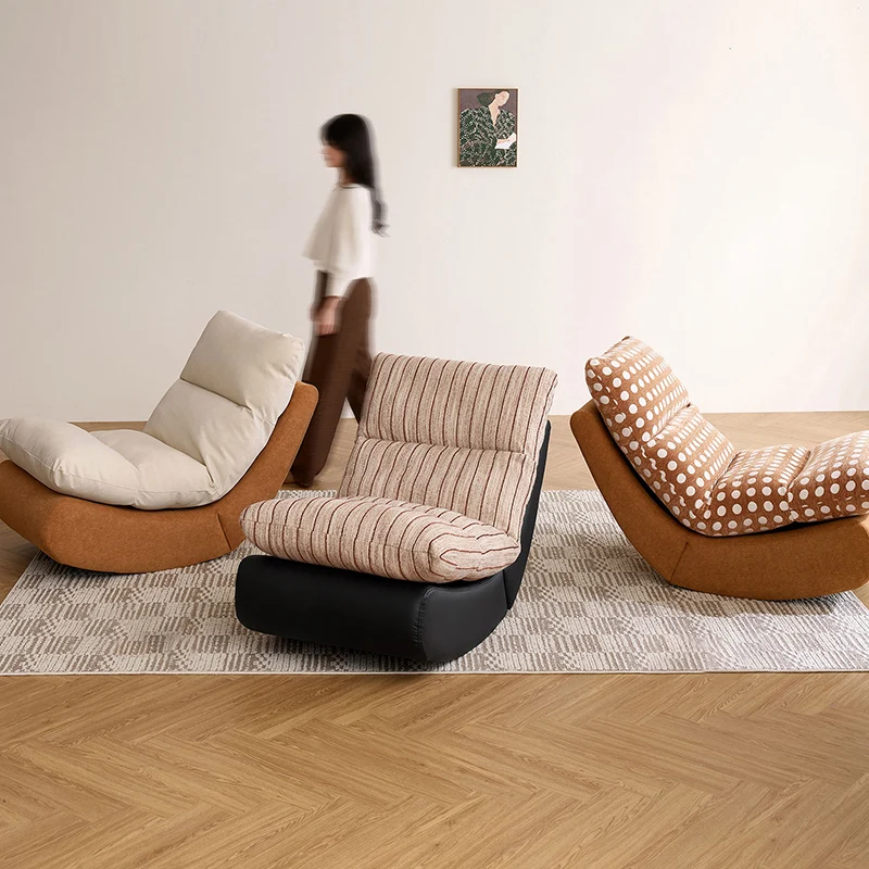 Modern Minimalist Solid Wood & Plywood Faux Leather Fabric Rectangular Rocking Chair With Foldable & Removable Design For Living Room And Bedroom