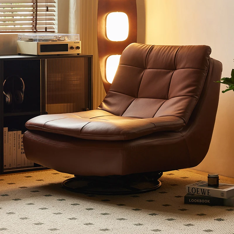 Modern Luxury Carbon Steel & Plywood Microfiber Leather Rounded Accent Chair With Swivel And Rocking Function For Living Room
