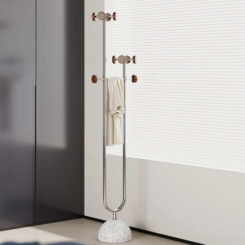 Contemporary Creative Solid Wood Concrete Stainless Steel U-Shaped Freestanding Hall Tree With Multi Hooks For Bedroom