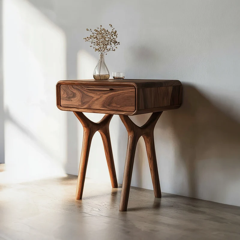 Spry Interior Organic Curved Leg Wood Side Table, Modern Minimalist Bedside End Table for Living Room & Bedroom, Model SINLKICC023