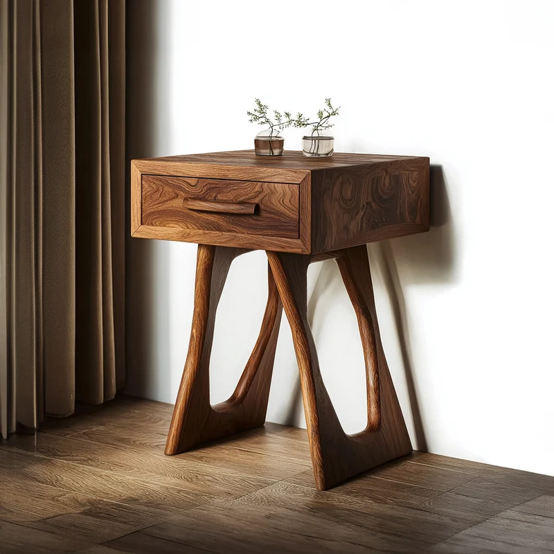 Spry Interior Organic Modern Wood Accent Nightstand, Minimalist Bedside Table with Storage Drawer for Bedroom, Model SINLKICC022