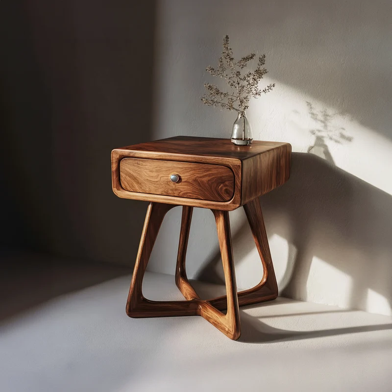 Spry Interior Modern Organic Wood Nightstand, Minimalist Bedside Table & Living Room Accent End Table, Model SINLKICC020