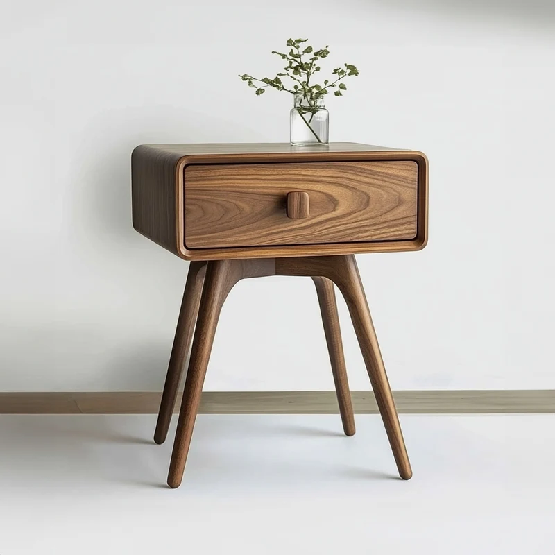 Spry Interior Mid Century Modern Wood Nightstand, Minimalist Bedroom Bedside Table with Drawer & Storage Shelf, Model SINLKICC029