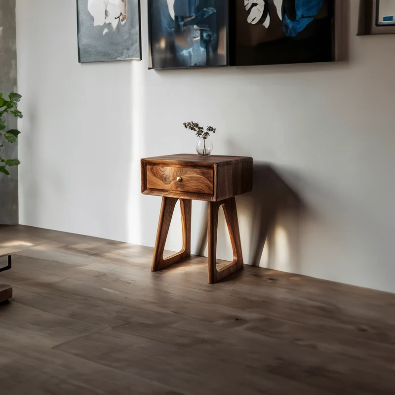 Spry Interior Modern Sculpted Wood Side Table, Geometric End Table & Bedside Accent Table for Living Room & Studio, Model SINLKICC026