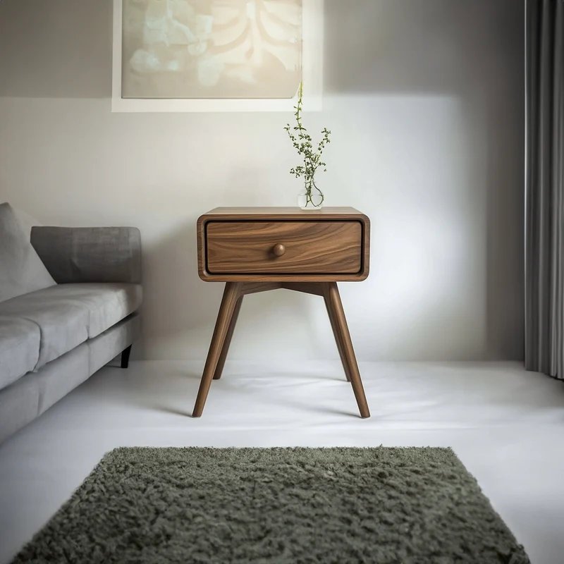 Spry Interior Minimalist Sculptural Wood Side Table, Modern Geometric Bedside End Table for Bedroom & Living Room, Model SINLKICC025