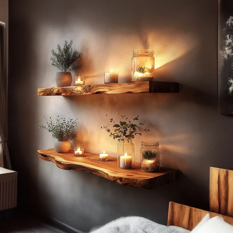 Spry Interior Rustic Solid Wood Floating Shelf, Warm Natural Wall Mounted Display Ledge for Decorative Accents, Living Room, Office - SINLKIFL311