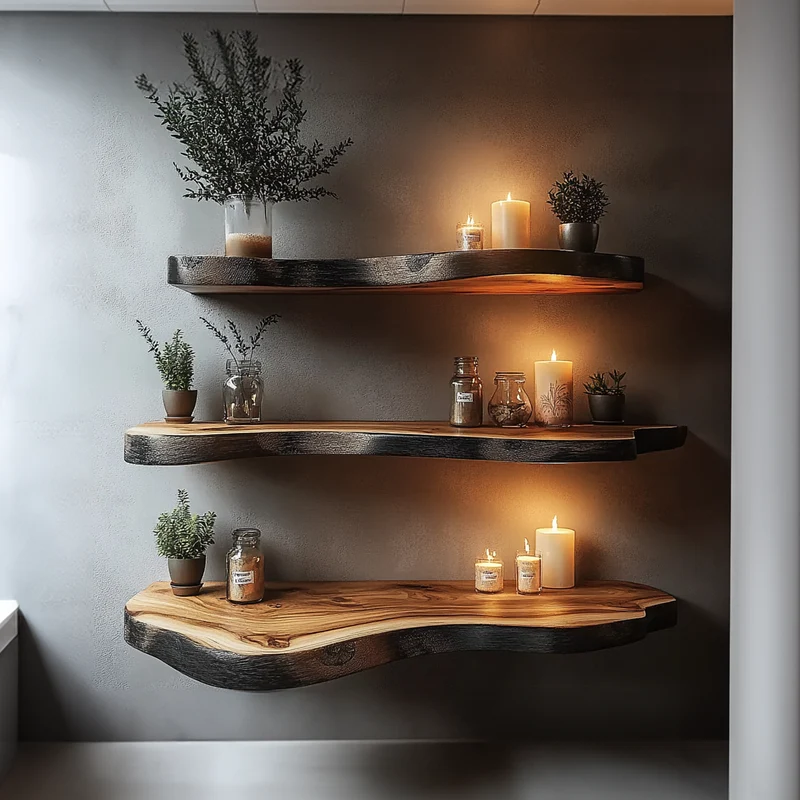 Spry Interior Rustic Floating Wood Shelf, Boho Chic Wall Mounted Hanging Storage Display Ledge for Plants & Books, Living Room, Bedroom - SINLKIFL309