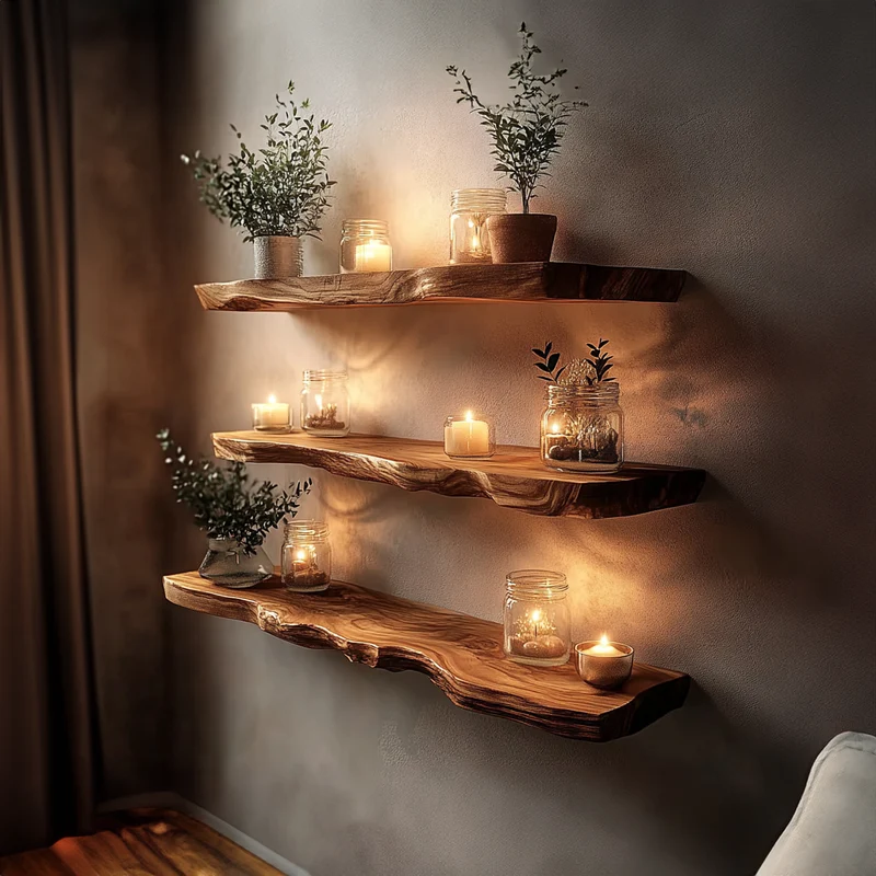 Spry Interior Rustic Live Edge Wood Corner Floating Shelf, Wall Mounted Space-Saving Storage Rack & Display Organizer for Kitchen, Den - SINLKIFL221