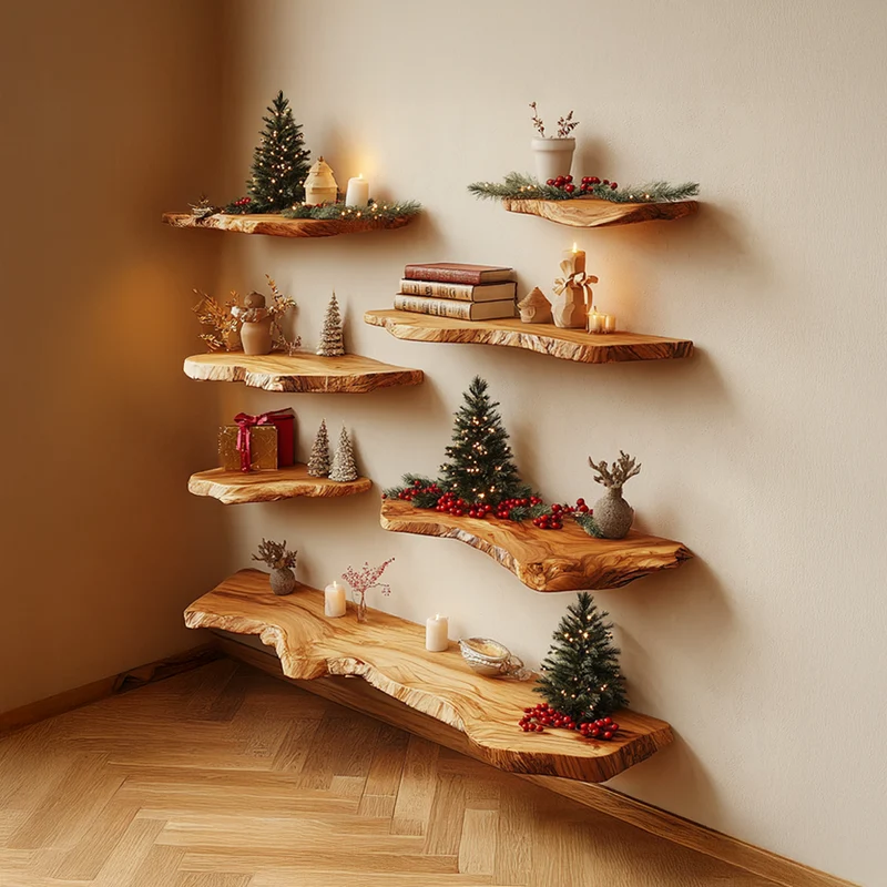 Spry Interior Rustic Natural Solid Wood Floating Wall Shelf, Decorative Hanging Storage Ledge Display for Living Room, Office, Bedroom - SINLSAFL347