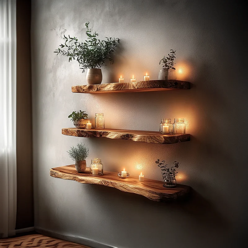 Spry Interior Rustic Live Edge Wood Corner Display Bookshelf, Wall Mounted Space-Saving Floating Organizer Shelf for Study, Living Room - SINLKIFL222