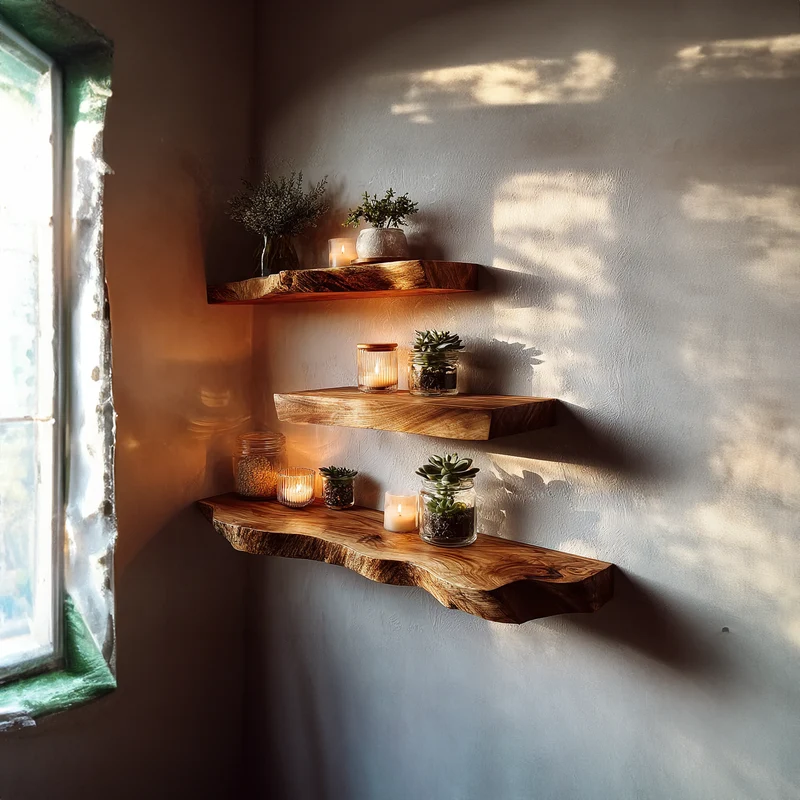 Spry Interior Rustic Corner Floating Wood Shelf, Modern Space-Saving L-Shape Wall Display Organizer for Office, Kitchen, Living Room - SINLKIFL299