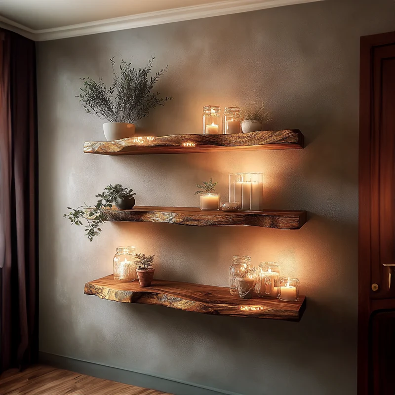 Spry Interior Rustic Live Edge Wood Corner Storage Shelf, Wall Mounted Space-Saving Floating Display Bookshelf for Living Room, Office - SINLKIFL223