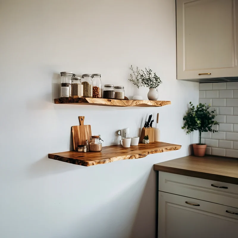 Spry Interior Handcrafted Live Edge Wood Floating Shelf, Wall Mounted Storage Organizer & Rustic Kitchen Tableware Decorative Display - SINLSAFL295
