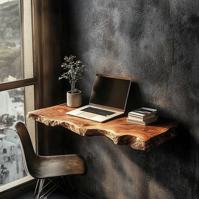 Spry Interior Minimalist Rustic Floating Wood Desk, Wall Mounted Space-Saving Laptop Vanity Table for Small Office or Studio Workspace - SINLKIFL290
