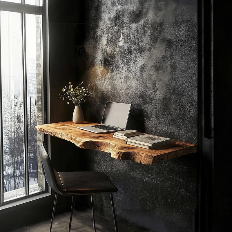 Spry Interior Rustic Floating Wood Desk, Wall Mounted Compact Space-Saving Study Table & Laptop Writing Desk for Home Office or Bedroom - SINLKIFL291
