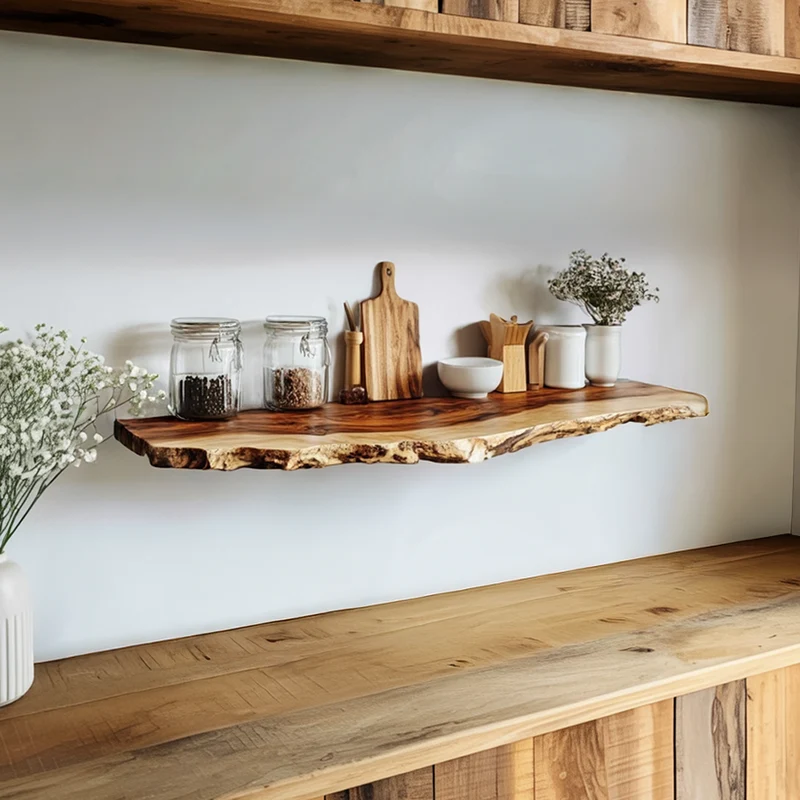 Spry Interior Rustic Live Edge Floating Wood Desk, Wall Mounted Multi-use Kitchen Prep Station, Laptop Workstation or Wall Display - SINLSAFL293