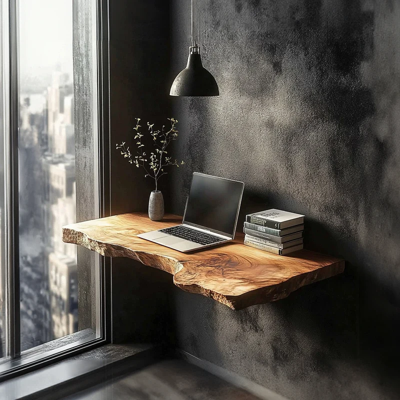 Spry Interior Rustic Floating Wood Desk, Wall Mounted Compact Space-Saving Laptop Workbench for Home Office Workspace or Living Room - SINLKIFL289
