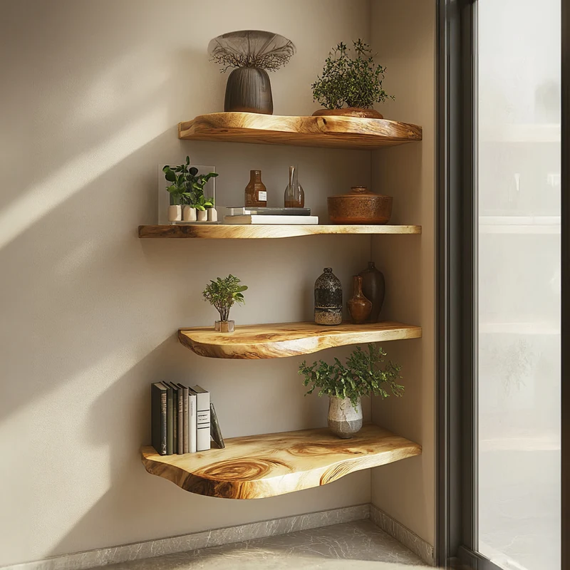 Spry Interior Rustic Live Edge Solid Wood Floating Display Shelf, Wall Mounted Decorative Organizer for Dining Room, Office, Living Room - SINLKIFL259