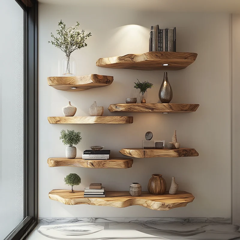 Spry Interior Handcrafted Live Edge Floating Wood Display Shelf, Wall Mounted Rustic Bookshelf Decor for Study Room, Lounge or Bedroom - SINLKIFL262