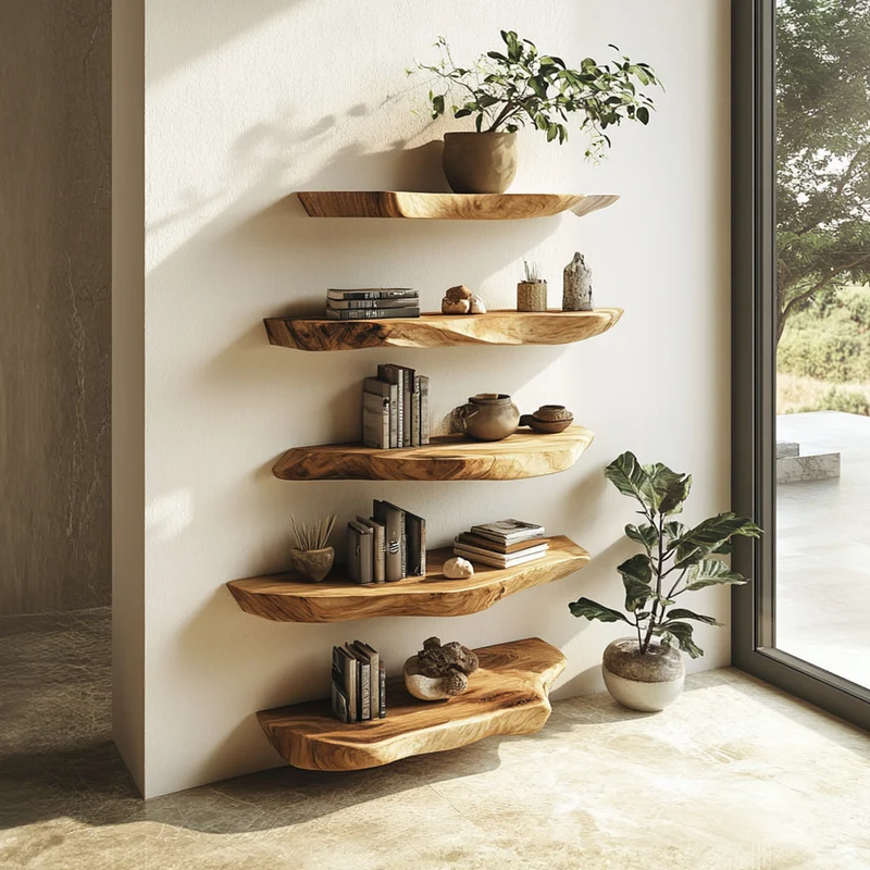 Spry Interior Rustic Live Edge Wood Floating Shelf, Wall Mounted Kitchen Spice Rack & Living Room Storage Organizer with Natural Edge - SINLKIFL260