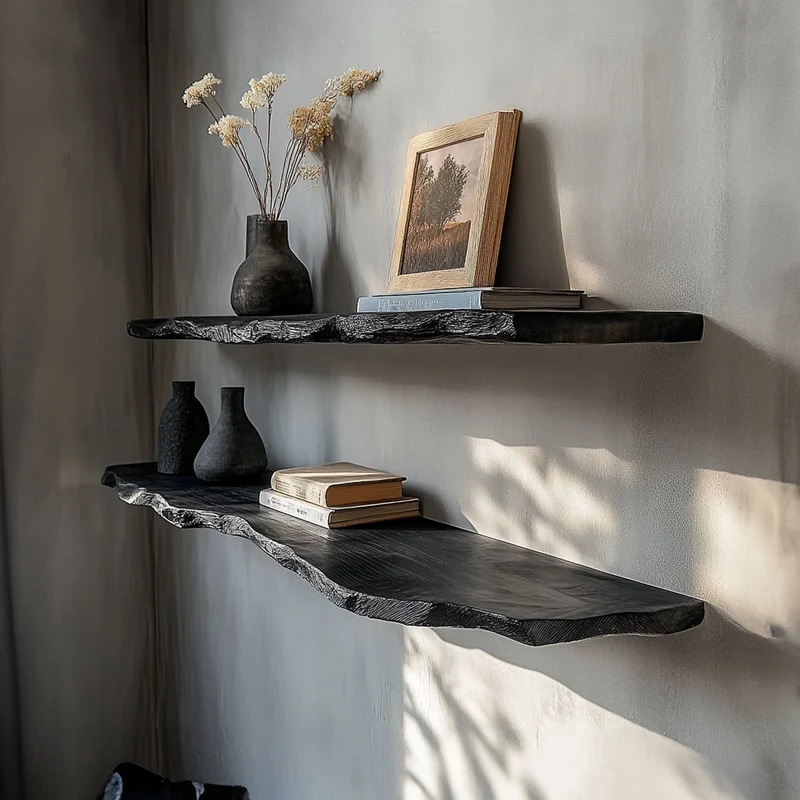 Rustic Modern Live Edge Wall Mounted Shelf Living Room Or Study Room SINLKIFL265