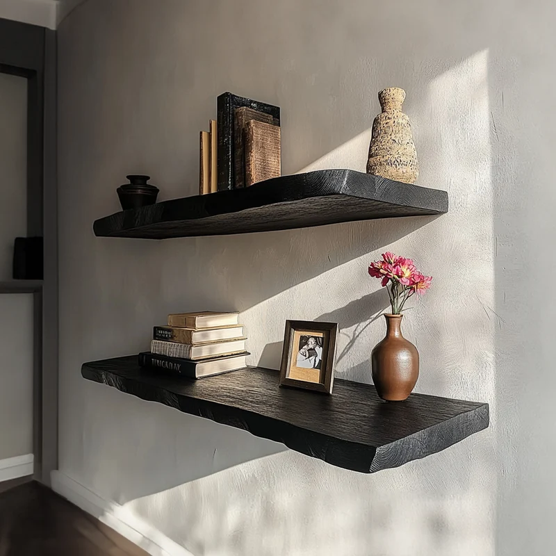 Spry Interior Rustic Modern Live Edge Floating Wood Shelf, Wall Mounted Decorative Storage Display for Living Room, Office or Bedroom - SINLKIFL264