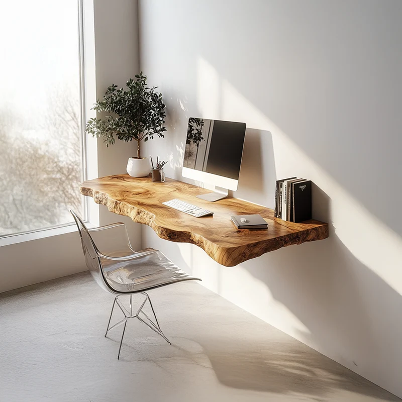 Rustic Live Edge Floating Desk Office Or Bedroom SINLSAFL284