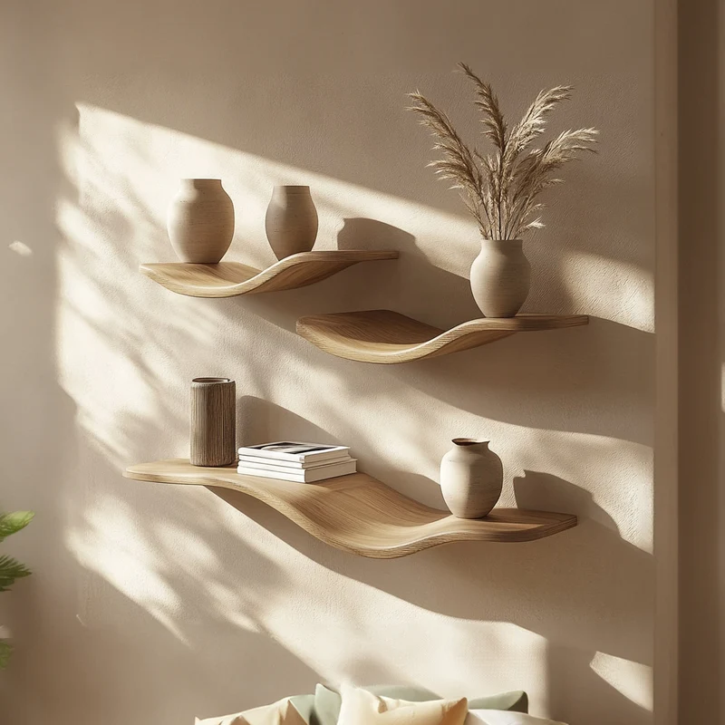 Rustic Wavy Floating Shelf Modern Living Room Wall Decor SINLKIFL275