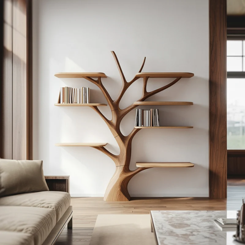 Spry Interior Rustic Organic Branch Bookshelf, Handcrafted Solid Wood Tree Shape Shelving & Artistic Display for Study Room, Office - SINLKITB572