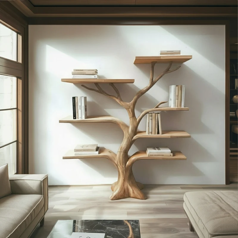Spry Interior Rustic Organic Tree Bookcase, Handcrafted Solid Wood Branch Bookshelf & Unique Storage Display for Office, Living Room - SINLKITB573