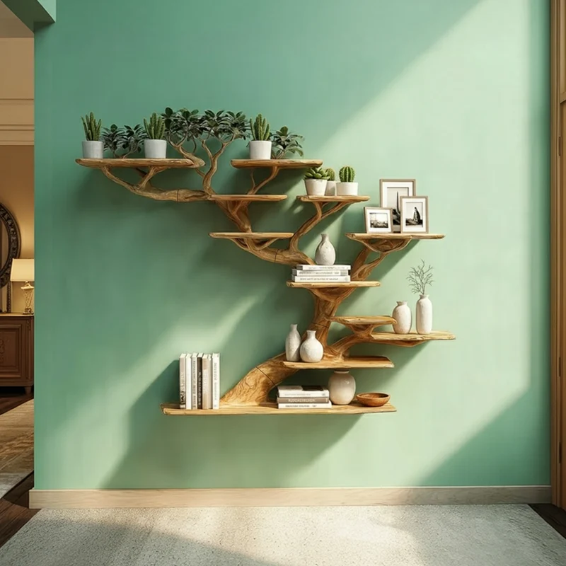 Spry Interior Rustic Organic Tree Branch Shelf, Handcrafted Wood Floating Bookshelf & Decorative Wall Art Display for Study, Lounge - SINLKITB599