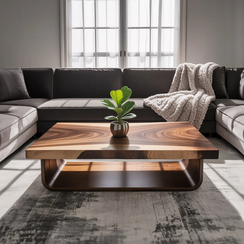 Spry Interior Mid Century Flow Form Coffee Table, Solid Wood Fluid Wave Sculptural Centerpiece Table for Living Room, Family Room - SINLKICF250