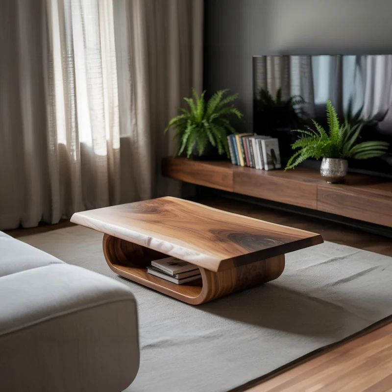Mid Century Curved Edge Coffee Table Living Room SINLKICF248