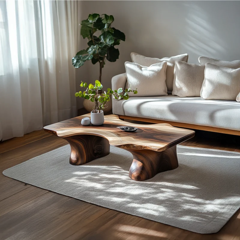 Spry Interior Mid Century Curved Edge Coffee Table, Solid Wood Minimalist Smooth Shape Centerpiece for Living Room, Family Room - SINLSACF183