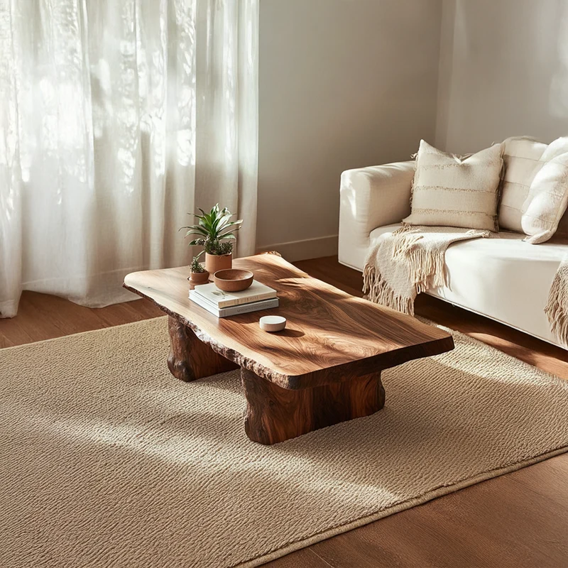 Spry Interior Rustic Handmade Solid Wood Coffee Table, Natural Live Edge Tree Slab Centerpiece Table for Living Room, Lounge, Den - SINLSACF180
