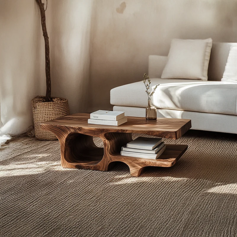 Spry Interior Mid Century Modern Curved Coffee Table, Solid Wood Fluid Organic Shape Centerpiece Table for Family Room, Lounge - SINLSACF187