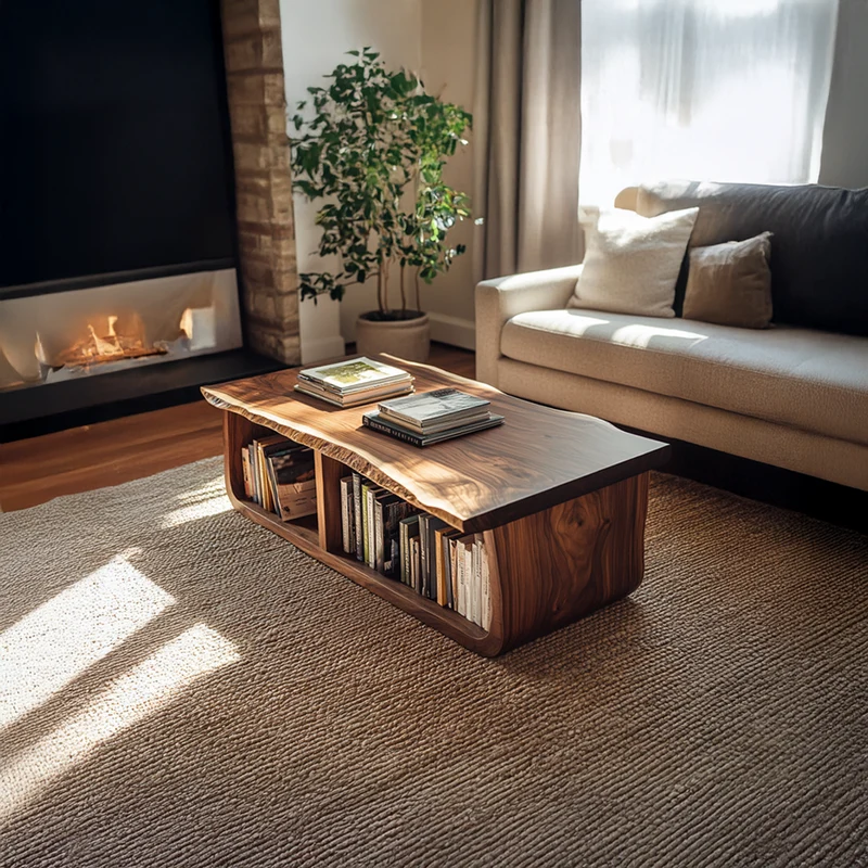 Spry Interior Mid Century Curved Live Edge Coffee Table, Handcrafted Wood Natural Slab Centerpiece Table for Living Room, Lounge - SINLSACF186TBNA