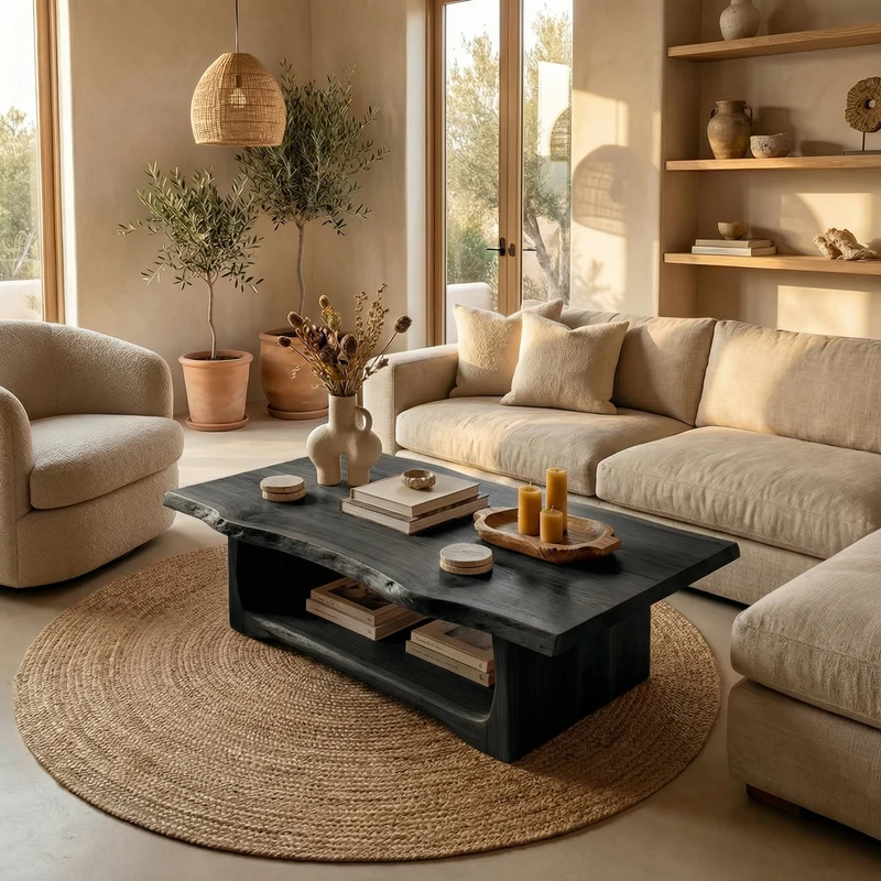 Spry Interior Handcrafted Rustic Live Edge Coffee Table, Solid Wood Natural Tree Slab Centerpiece Table for Living Room, Family Room - SINLSACF185